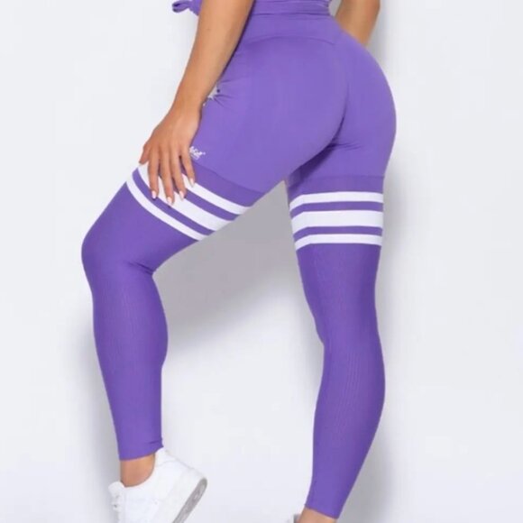 Bombshell Sportswear Pants - BOMBSHELL Sportswear Perform Purple with White Stripe Leggings size medium
